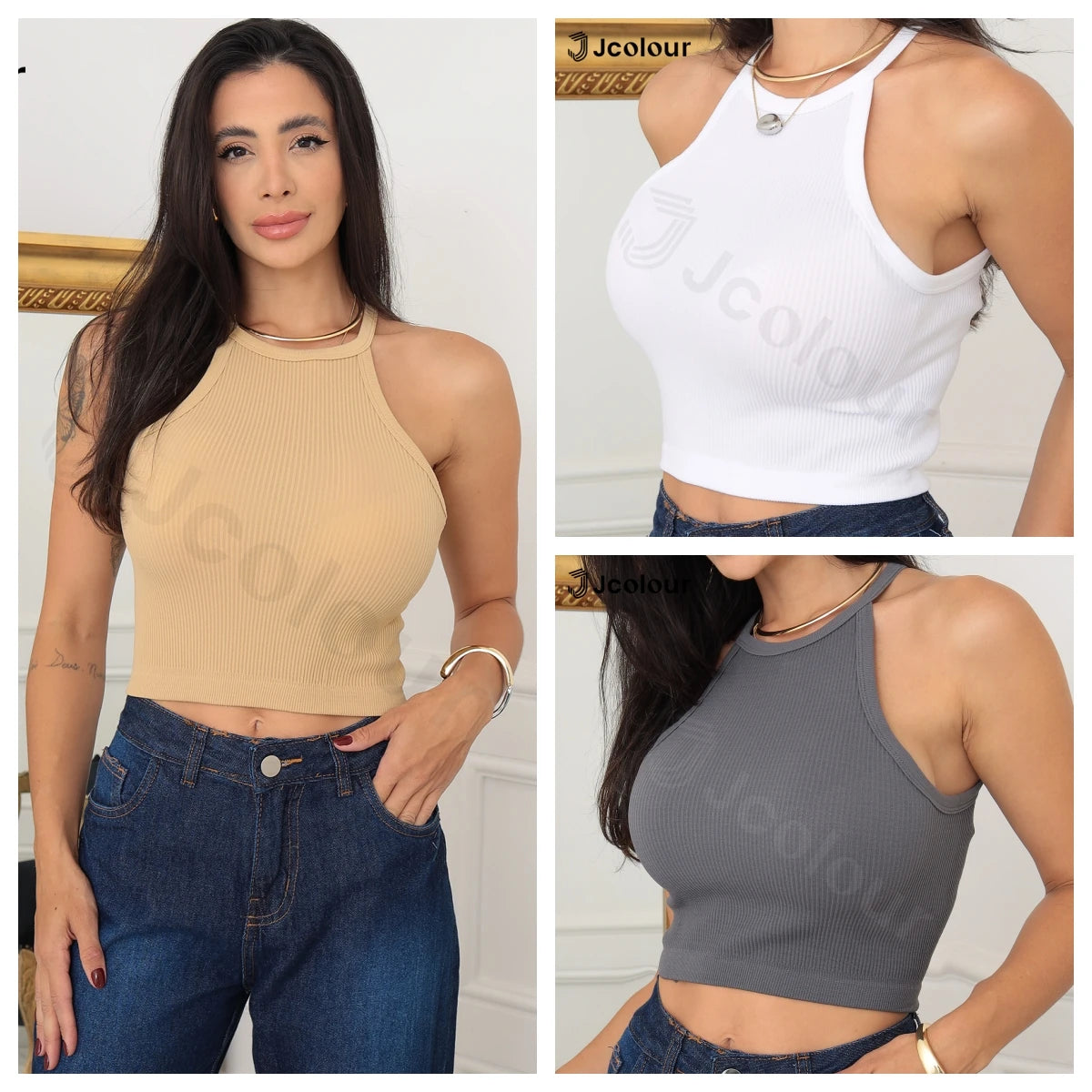 Kit de 3 Peças Sexy com Amarração, Ajuste ao Pescoço (sem ombros)