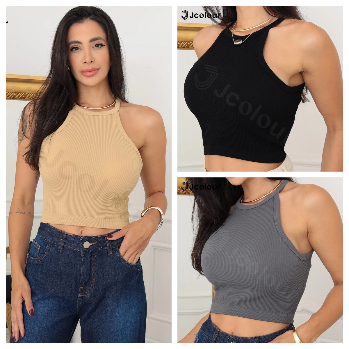 Kit de 3 Peças Sexy com Amarração, Ajuste ao Pescoço (sem ombros)